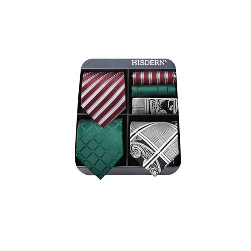 Image of HISDERN Mens Ties Extra Long Tie and Pocket Square Set 63 Inch XL Tie Pack Collection Present Box Necktie Lot 3 PCS