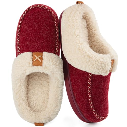 LongBay Women's Warm Slippers Memory Foam Moccasin House shoes 5-6 UK, Red