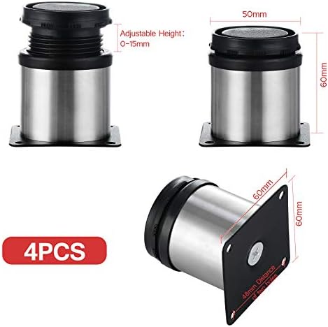 4PCS 50 x 60 mm Adjustable Furniture Feet,Stainless Steel Adjustable Feet Kitchen Cupboard Sofa Beds Furniture Replacement Legs
