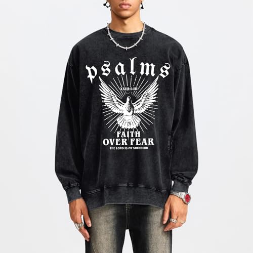 Christian Faith Over Fear Sweatshirt Men Jesus Inspirational Hoodie Religious Graphic Bible Verse Shirts Pullover2