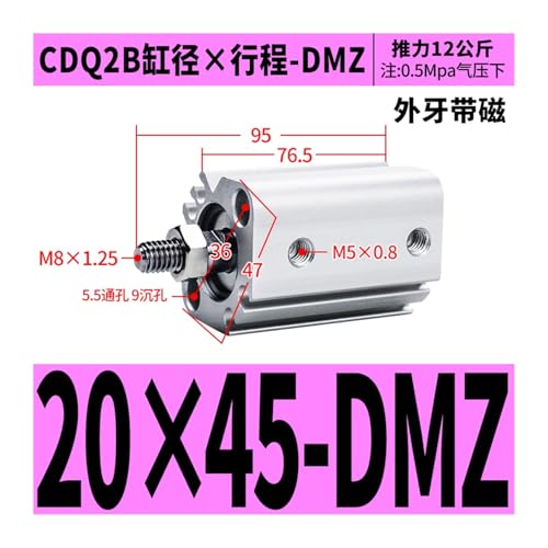 Cylindre compact CDQ2B20-45DMZ magnétique SMC pour automatisation - 3