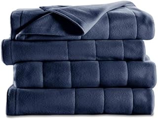Sunbeam Quilted Fleece Heated Blanket with EasySet Pro Controller, Twin, Newport Blue