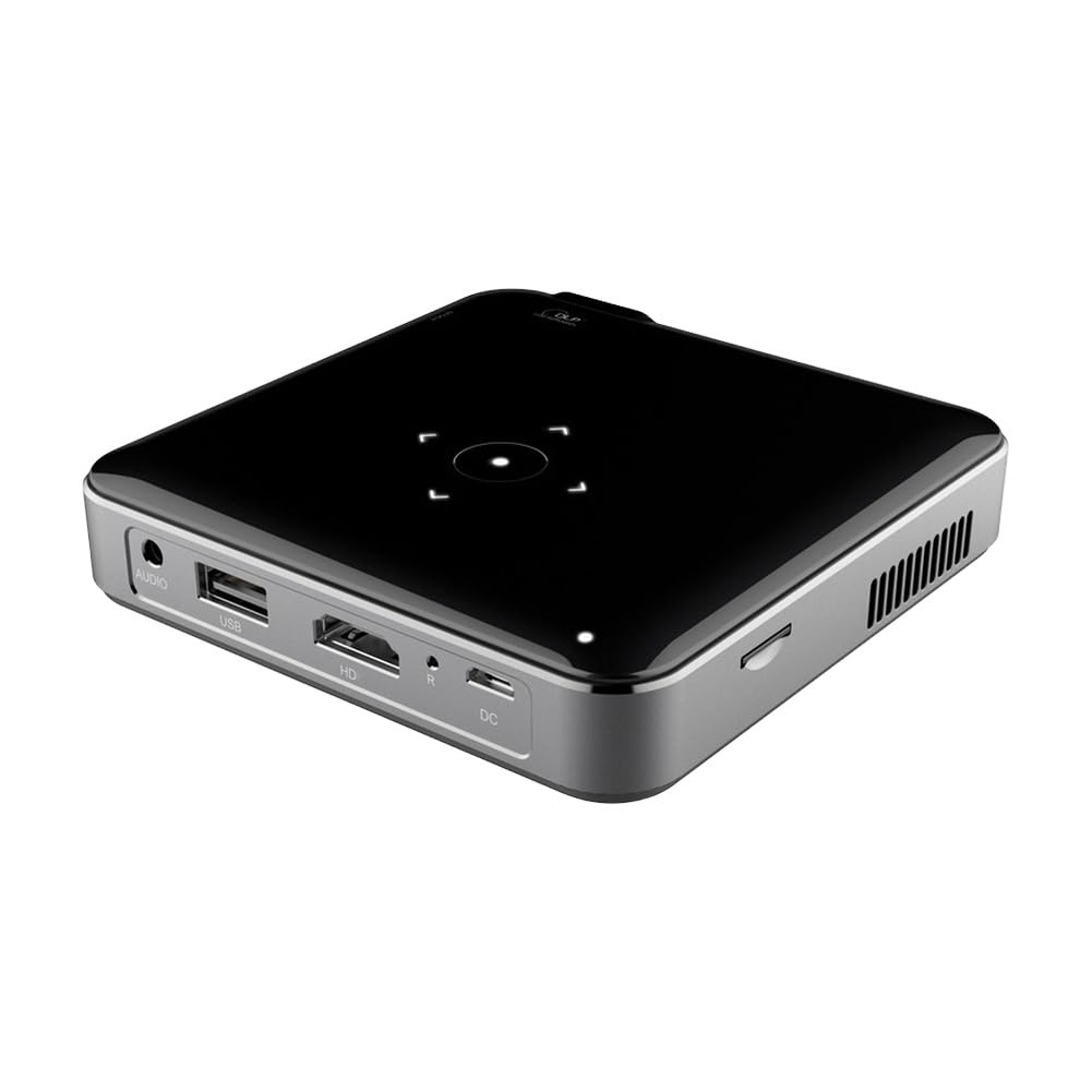 Proyector de Bolsillo DLP con Batería Integrada, Función Mirror Stream Desde Teléfono iOS o para Android, Proyector Inalámbrico Portátil para Exteriores, Enchufe Europeo