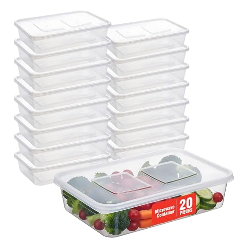Duravel 20Pcs Food Storage Box, Plastic Kitchen Storage Containers with Lids - Microwave, Freezer & Dishwasher Safe - Ideal for Meal Prep & Takeaway(17X12X4 CM)
