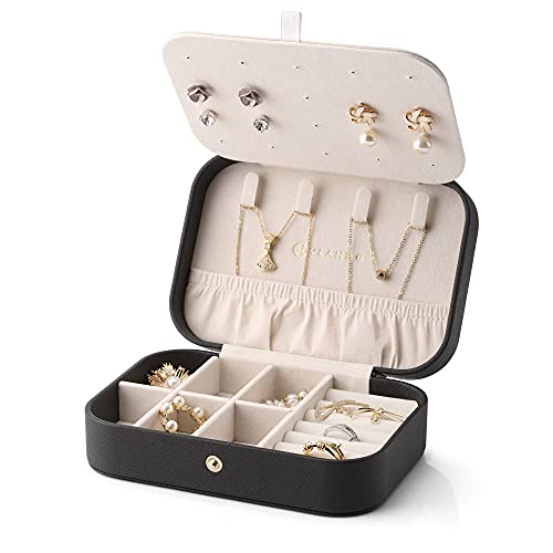 Vlando Jewellery Box, Travel Jewellery Organiser with Earring Holder, Travel Jewellery Case for Rings, Necklaces, Bracelets,Earring Organiser,Gifts for Women,Blue