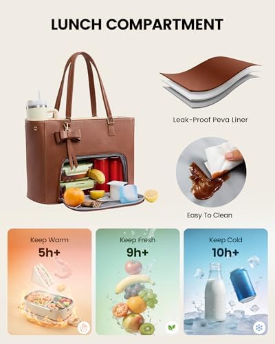 LOVEVOOK Work Tote Bag with Lunch Compartment, 3 in 1 Laptop Tote Bag for Women with Giant Tumbler Holder for Teacher, Nurse, Travel, Office, Daily - 2