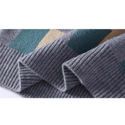 Men's Round Neck Sweater, Winter Thickened and Warm Bottom Sweater, Plaid Knit Sweater(2XL)4