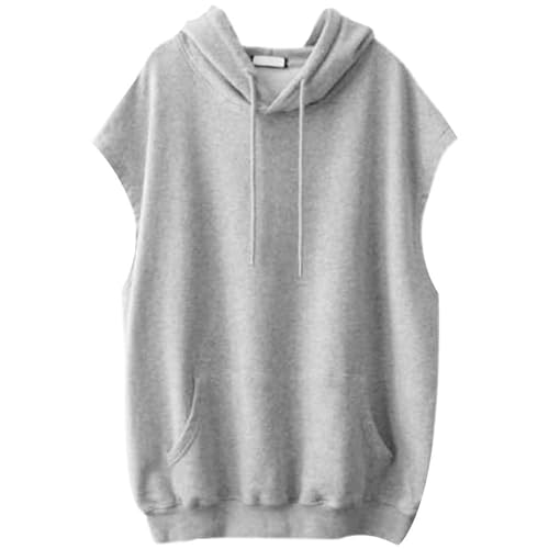 Moilyuko フード付きベスト レディース 袖なし トレーナー トップス 体型カバー ゆったり 薄手 大きいサイズ 無地 通勤 カジュアル 春 秋 冬 Mo106 (XL, グレー)のサムネイル