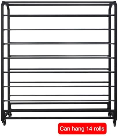 Adjustable Mobile Rolling Fabric Storage Rack - 14 Rods for Vinyl, Leather, Window Film & Wallpaper - Heavy-Duty Organizer & Car Wrap Holder - 145cm Long
