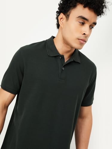 Image of Max Mens Cotton Blend Regular Fit Half Sleeves Solid Polo T-Shirt
