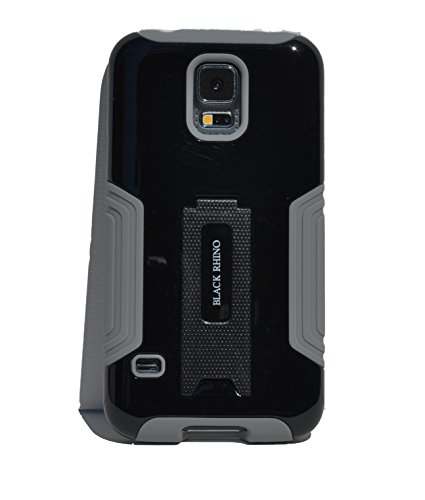 Galaxy S5 Case Black Protective Hybrid Dual Layer Combo Case with Kickstand Tough Armor Heavy Duty Skin Case Cover for The Samsung Galaxy S5 Smart Phone : Black Rhino (Black Color)