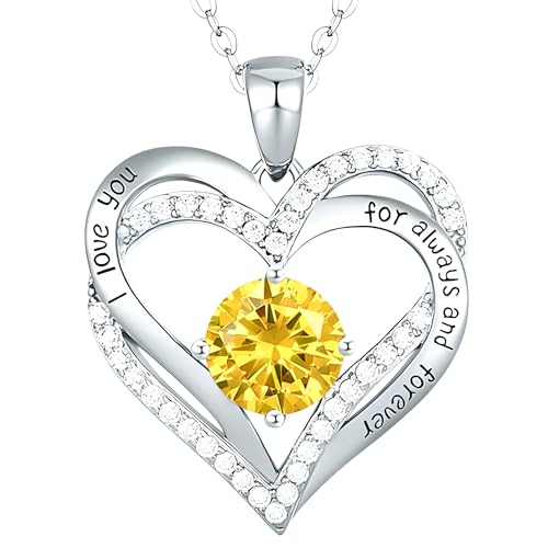 Collier cœur femme en acier argenté et zircon jaune brillant