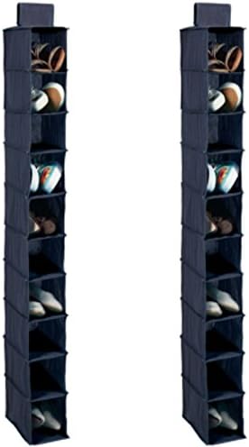 H & L Russel 2 x 10 Pocket Navy Hanging Shoe Organiser, Fabric, Blue, 30x25x10 cm