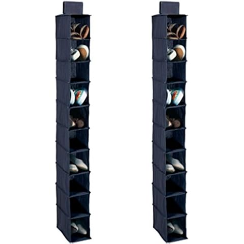 H & L Russel 2 x 10 Pocket Navy Hanging Shoe Organiser, Fabric, Blue, 30x25x10 cm Cover
