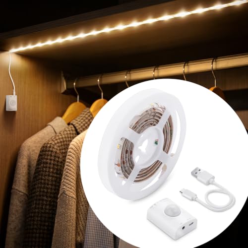 Image of Rechargeable LED Strip Lights 1.5M, Motion Sensor Wardrobe Light Warm White, LED Lights for Kitchen Units, Bedroom