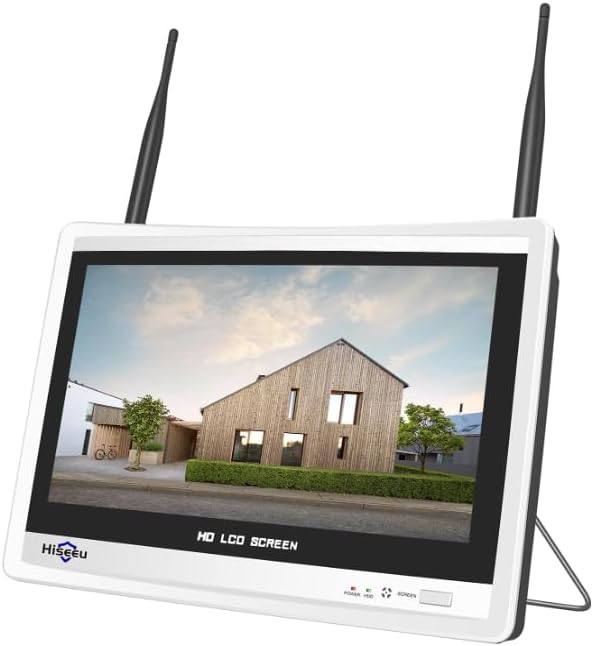 【No HDD】 12Inch LCD Wireless WiFi NVR 10 Channels Network Video Recorder, 1080P/3MP/5MP Motion Detection Zones, Built-in Speaker, 24/7 Recording, Work with Hiseeu Wireless Cameras