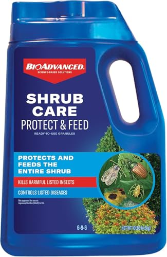 BioAdvanced Shrub Care Protect and Feed Granules - Kills Harmful Listed Insects - Controls Listed Diseases - Insect Control Disease Control and Fertilizer - Up to 6 Weeks Protection - 10 lb Bottle