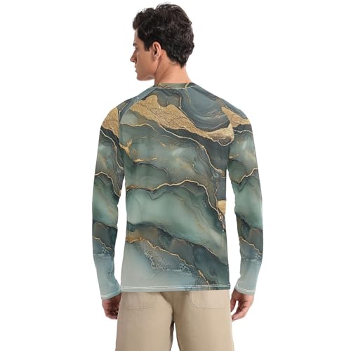 Marble Green Gray Men's UPF 50+ Breathable Comfort Mens Sun Shirts Protection Long Sleeve Water Fishing2