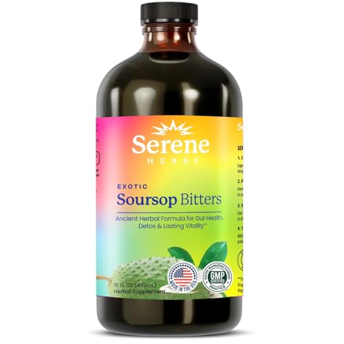 Serene Herbs Soursop Bitters Liquid with Soursop Leaves for Gut Cleanse, Detox & Immune Boost with...