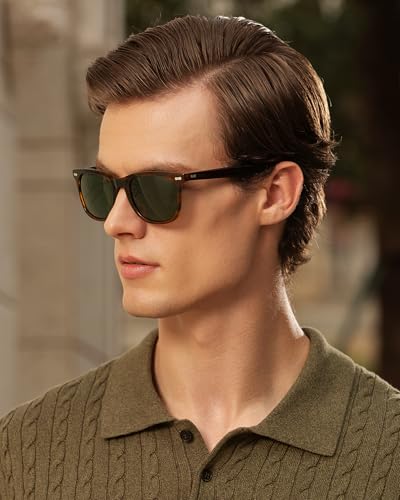 Image of CARFIA Thick Polarized Sunglasses for Men UV400 Protection, Retro Square Hand-crafted Acetate Driving Shades CA5356