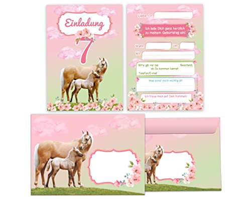 Junapack Lot de 12 cartes d'invitation pour 7e anniversaire d'enfant - Motif cheval avec poulain et licorne - Avec 12… - Image 3