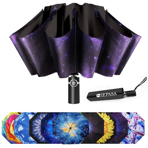 Image of SIEPASA Windproof Travel Compact Umbrella-Automatic Umbrellas for Rain- Folding Umbrella, Travel Compact Umbrella.(Inverted /Starry Sky /46 Inch)
