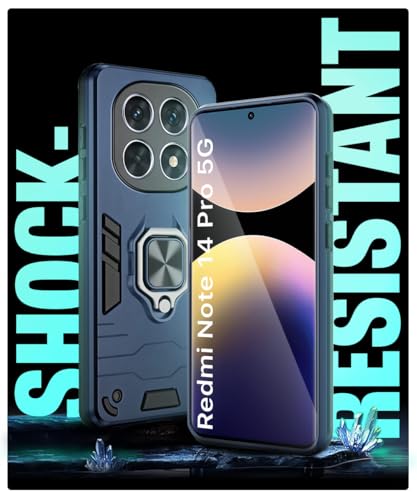 Image of WOW IMAGINE Shock Proof Back Case Mobile Cover for Redmi Note 14 Pro 5G | Poco X7 5G | Back Cover Case (Tough Armor | Hybrid PC + TPU | Ring Holder & in-Built Kickstand | Blue)