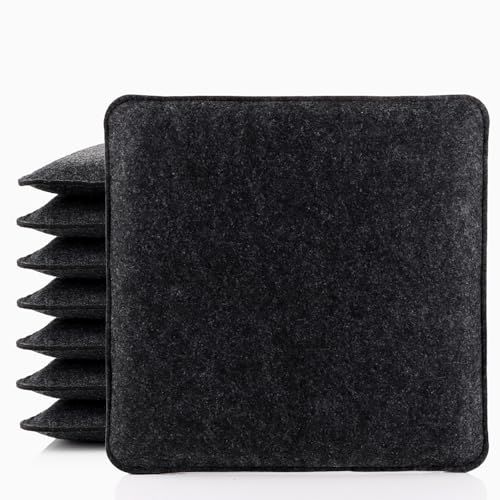 YAYODS Lot de 8 Galette de Chaise en Feutre 35x35 cm - Coussin d'Assise Carré Gris Épais 2 cm - Assise de Chaise Confortable pour Cuisine, Jardin, Terrasse...