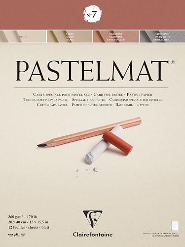 Clairefontaine 96054C Glued Pad Pastelmat n°7-12 Sheets Special Card for Dry Pastels - 30x40 cm 360g - 4 Assorted Colors - Crystal Paper Dividers