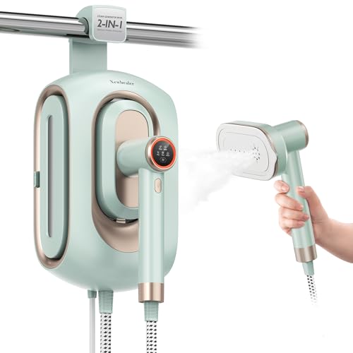 Newbealer Dampfbügelstation, 1600W Bügelstation für Kleidung, 3 Dampfstufen Dampfbügeleisen, 30s Schnelles Aufheizen Bügeleisen, 1,2L abnehmbarer Wassertank, Platzsparendes Design mit Wandmontage,Grün