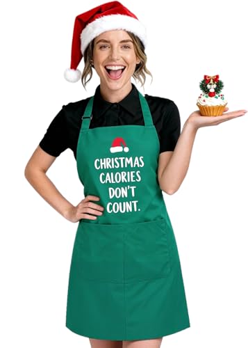 Image of Christmas Aprons for Women with Pockets, Funny Chef Apron Costume for Men, Unique Kitchen Gifts for Women and Men (Green)