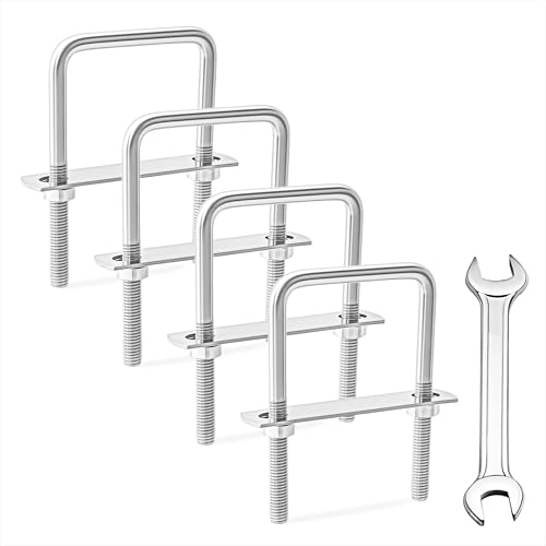 Perno en U, M8 Pernos en U Cuadrados Tornillo En U de Aceros Inoxidables con Tuercas y Arandelas Placa de Marco para Fijación de Tubería 60mm de Ancho Interior 4 Piezas M8 60x100mm
