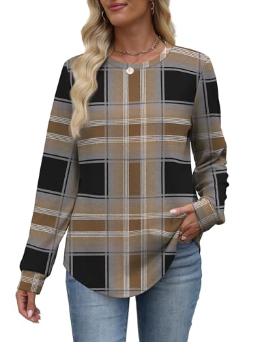 Image of WIHOLL Sweatshirt for Women Crewneck Long Sleeve Shirts Curved Hem Lightweight Sweaters Fall Clothes 2025