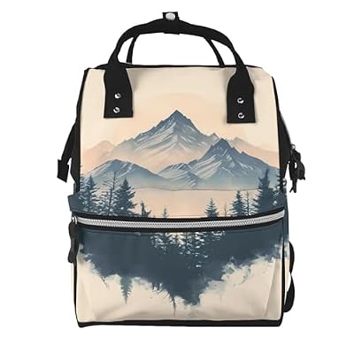 Fuzquwu Mountain Forest Scene (3) Print Diaper Bag Backpack,Travel Daypack For Mom Dad,Diaper Tote Backpack