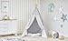 Malatec Tenda Indiana Teepee per Bambini in Cotone con 3 Cuscini Color Grigio con nuvolette - 8702