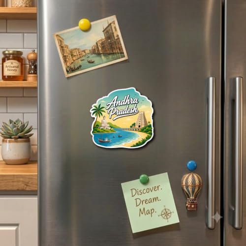 Image of Decorative Fridge Magnet Sticker for Refrigerator | Strong Magnetic Fridge Decor for Kitchen | Reusable Refrigerator Magnet for Home & Office, AG FM Andhra Pradesh