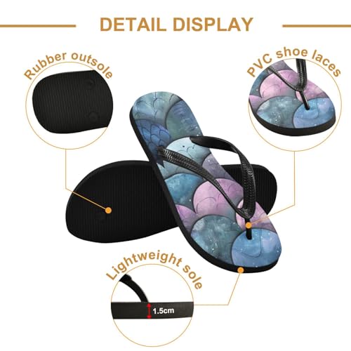 Blue Purple Mermaid Scale Beach Summer Casual Flip Flop Sandals Non-Slip Quick Dry for Women Men 214B33672
