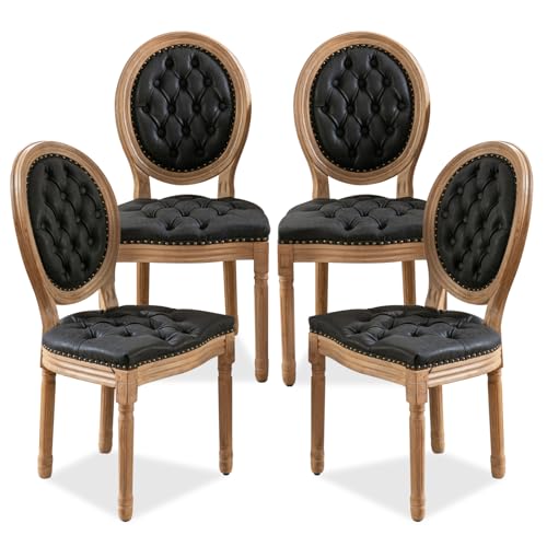 SoarFlash-French-Dining-Chairs-Set-of-4-Vantage-Dining-Chair-with-Round-Back-Farmhouse-Country-PU-Leather-Dining-Chair-for-KitchenBedroomBlack SoarFlash French Dining Chairs Set of 4 Vantage Dining Chair with Round Back Farmhouse Country PU Leather Dining Chair for KitchenBedroomBlack