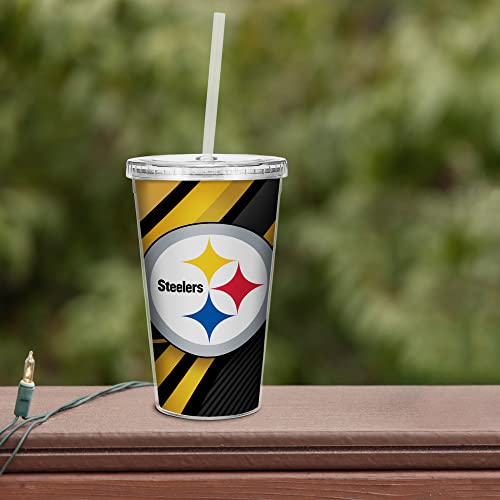 Image of Rico Industries NFL Football 16oz Clear Tumbler W /Straw for NFL Fans