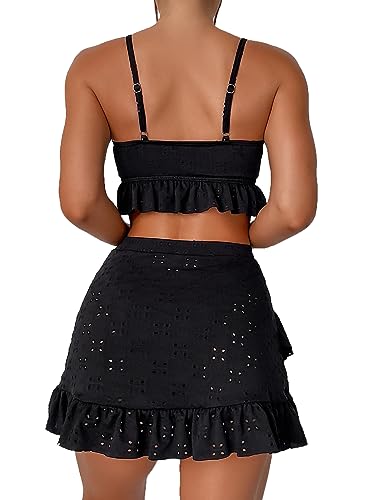 FlatterMe Womens Tankinis Sets Schiffy Knot Front Ruffle Hem Bikini Swimsuit2