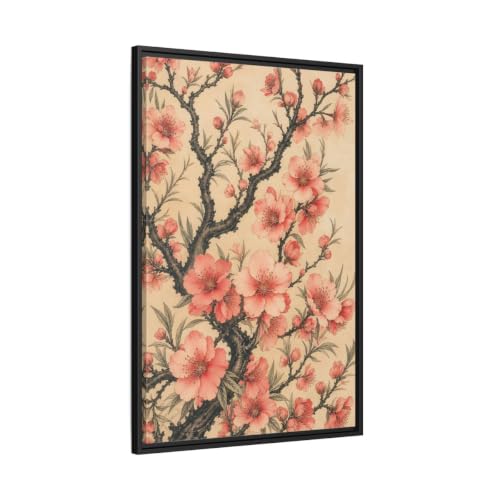 Cadre toile verticale salon motif floral rose 24x36 pouces