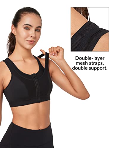 Yvette High Support Sports Bras for Women Double Deck Straps High Impact Mesh Zip Front Sports Bra for Running3
