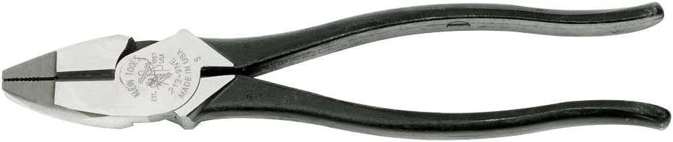 Klein Tools 213-9NE High Leverage Side-Cutting Pliers, Made in USA, Side-Cutters with Knurled Jaws, Handle Tempering and Induction Hardened Knives