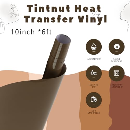 Image of Tintnut Light Brown Heat Transfer Vinyl - 10 inches x 6ft Nude HTV Bundle Brown Iron on Vinyl for T-Shirts DIY