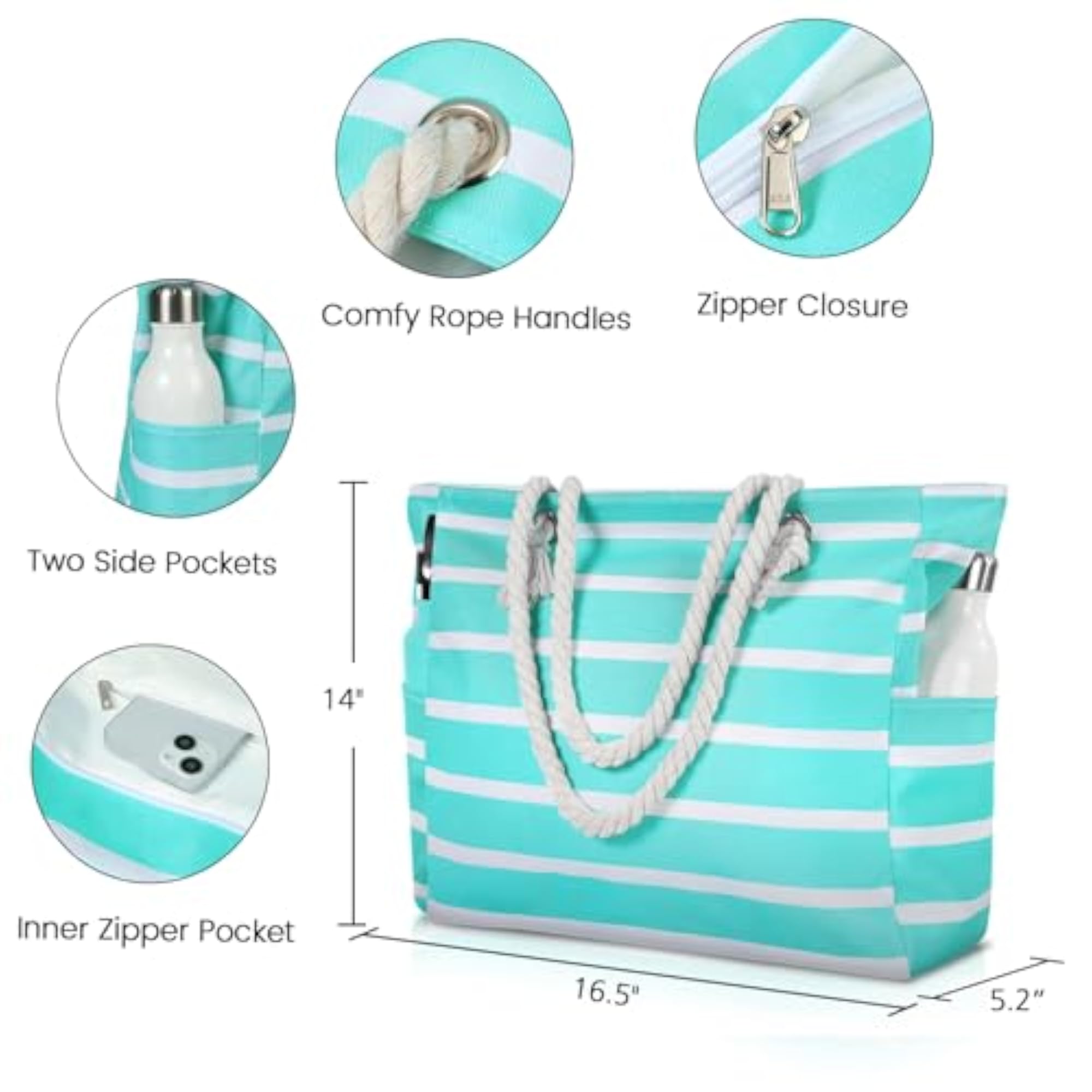 Waterproof Large Beach Tote Bag for Women, Summer Essentials