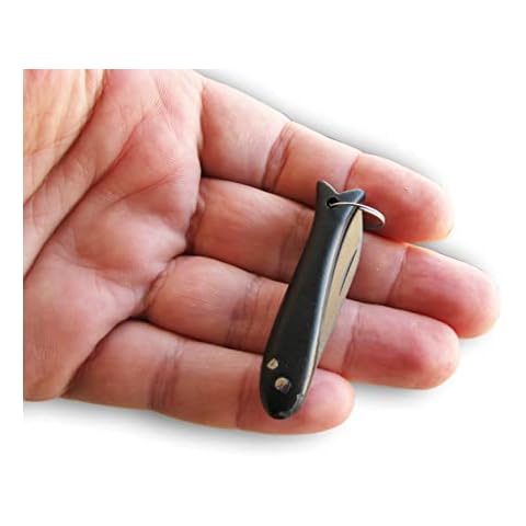 Glittering Bazaar Small Mini Micro Knife, Key ring Fish Handmade - Pocket Folding Folder Blade, Stainless Steel, Multi Purpose Portable, Tiny Blade (Black) Cover