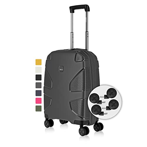 IMPACKT Hartschalenkoffer IP1 mit 4 Rädern aus recyceltem Material mit austauschbaren Klickrollen, Irongrey, 55 cm (Größe S), Casual