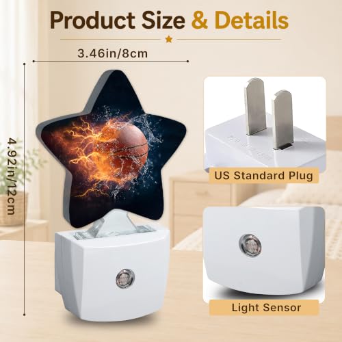 Image of Star Night Light Plug in, Basketball Dusk to Dawn Sensor Night Light, Soft Glow Lamp for Kids Bedroom Nursery Hallway Bathroom, Energy Saving Compact Design