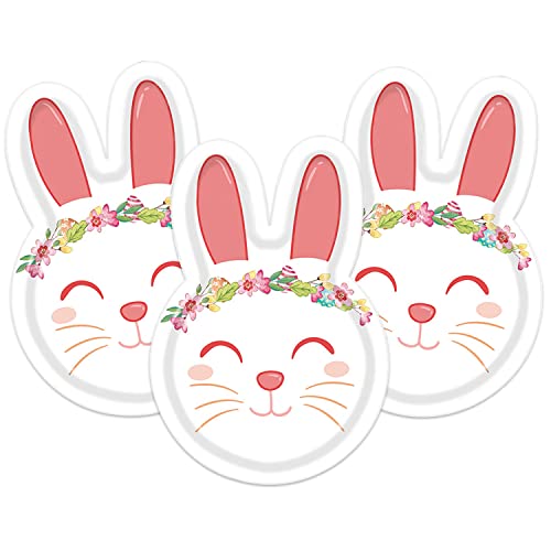 Dulousia Easter Bunny Plates - 18Pcs 9Inch Biodegradable Pink Rabbit Party Paper Plates For Cakes, Dessert, Snack, Fruits, Baby Shower, Kids Birthday, Baby Shower, Spring Event Decor #TOP1