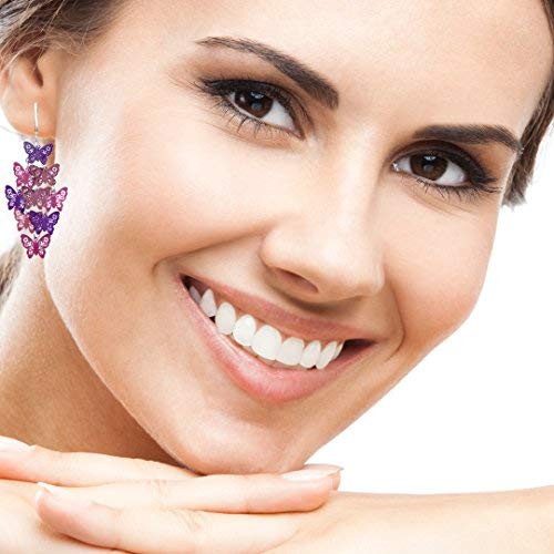 Aloha Earrings Clay Roses & Plumeria, Dangling Multi-leaves, Victorian Filigree Wood, Rhinestone & Glass Butterflies, Fabric Flower Hoops, Clip-on Earrings for Women… (Purple Butterfly) - Image 3